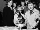 Youngster Noney Evans meets one of the winner sof a dog show held n the Drill Hall in Edinburgh's East Claremont Street in September 1963.