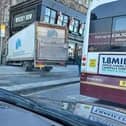 The lorry was pictured earlier today, Thursday, January 18, after getting stuck on steps at the top of Greenside Lane. Photo by Dean Loughton.