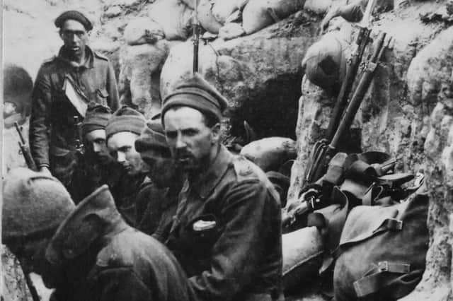 Members of the 1/7th Battalion are pictured in the trenches at Gallipoli in 1915. (Royal Scots Museum)