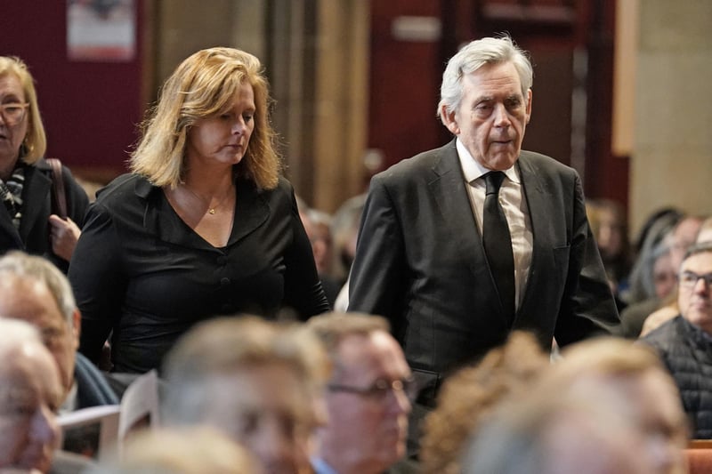 Former Prime Minister Gordon Brown and his wife Sarah Brown attending the memorial service of Alistair Darling at Edinburgh's St Mary's Episcopal Cathedral. Mr Brown was Prime Minister when Mr Darling was chancellor.