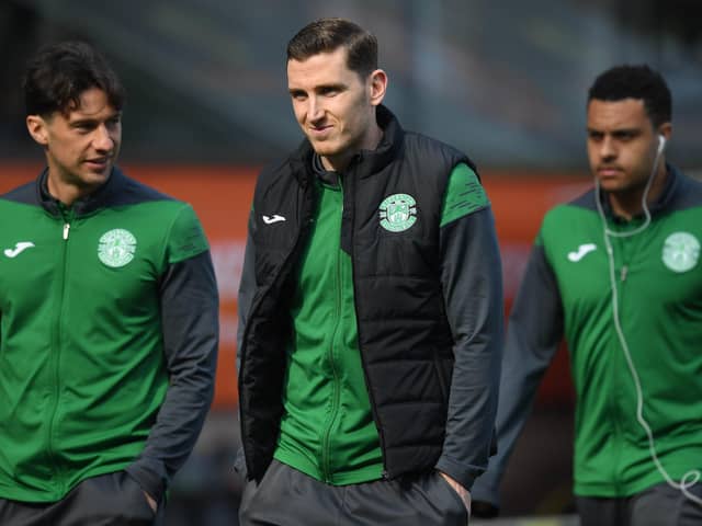 Paul Hanlon was at Tannadice with the Hibs squad but didn't play due to injury
