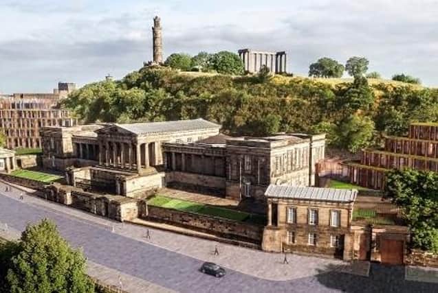 How the hotel would have looked on Calton Hill. Image: Gareth Hoskins Architects