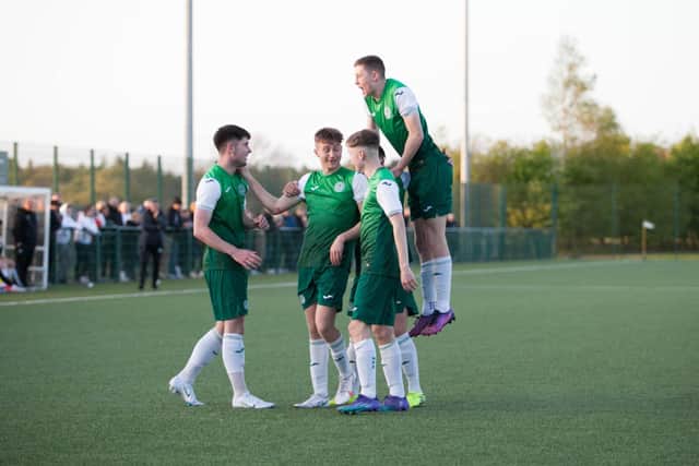 Hibs Under-18s celebrate a goal against Celtic last season. Picture: Maurice Dougan