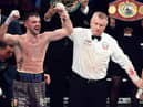 Josh Taylor is declared the victor over Jack Catterall during the WBA, WBC, WBO & IBF world super-lightweight title fight at the OVO Hydro.