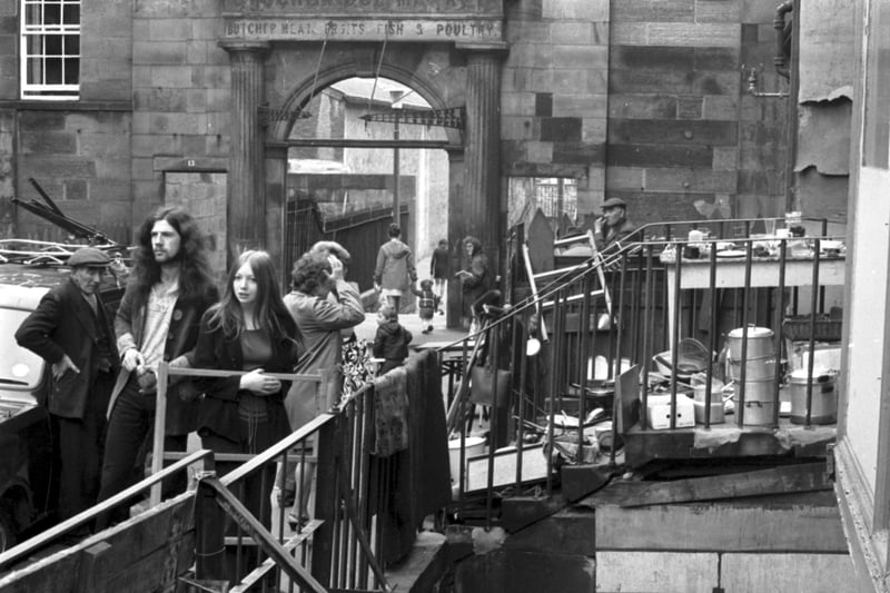Locals at one of the junk shops in St Stephen Street Edinburgh in June 1971