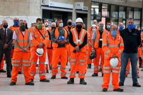 Railway staff and members of the public observe a minute's silence at Glasgow Queen Street station to remember those who lost their lives. Picture: Jeff J Mitchell/Getty