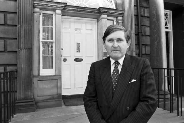 Edinburgh businessman and merchant banker Angus Grossart outside his Queen Street office in Edinburgh, September 1981