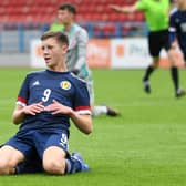Ethan Laidlaw celebrates scoring against Wales on his debut for Scotland U17s