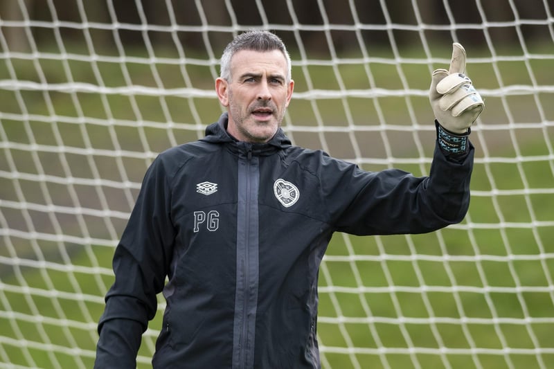 Goalkeeping coach Paul Gallacher puts the keepers to work