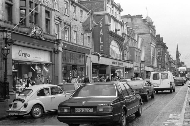 The shop fronts for Gray's, Hamilton & Inches and Martin & Frost on George Street in 1987.