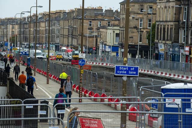 Tram works currently taking place on Leith Walk