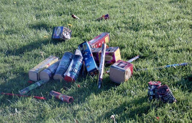 Discarded and discarded fireworks in a local park in the Niddrie area, where around 100 young people clashed with riot police on the evening of November 5