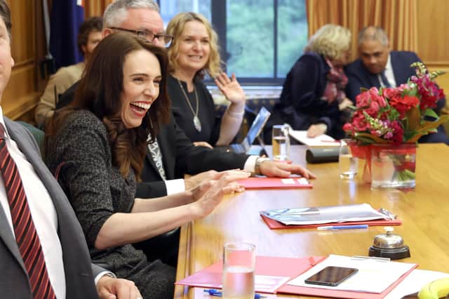 Jacinda Ardern holds the first meeting of her Labour Party MPs since she won a landslide general election victory (Picture: Marty Melville/AFP via Getty Images)