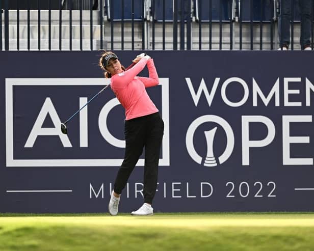 Georgia Halltees off on the first hole in the AIG Women's Open Pro-Am at Muirfield. Picture: Octavio Passos/Getty Images.