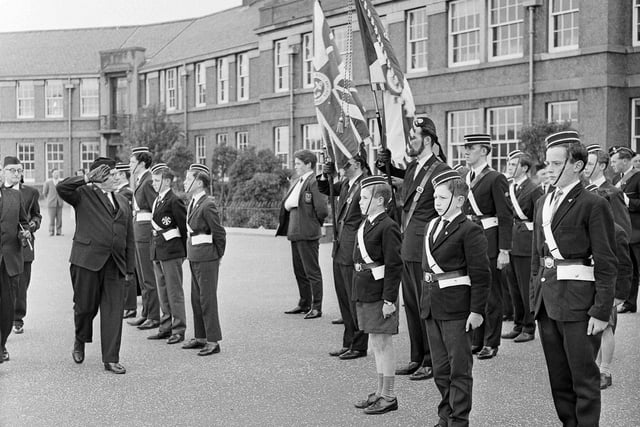 65th Coy Boys Brigade Inspection at Granton Primary School by Mr P R Sharp, 1964.