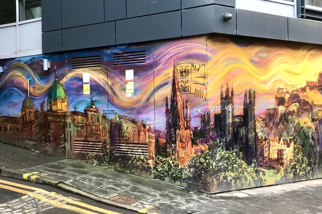 Business consulting company, Capita, approached Chris Rutterford in 2019 after an on-going issue with unsightly graffiti outside their offices on Morrison Street. The Scottish artist created a beautiful panoramic mural of the capital that brightens up the former dark coloured building. Capita have since vacated the premises but passers-by can still enjoy the colourful creation.