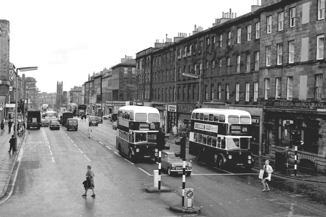 A view down Edinburgh's Lothian Road, showing the Edinburgh Savings Bank, in June 1970.