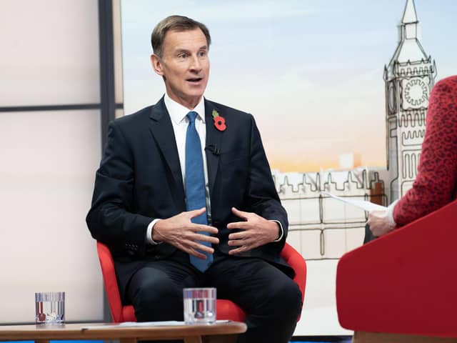 Chancellor Jeremy Hunt appearing on the BBC One current affairs programme, Sunday with Laura Kuenssberg.