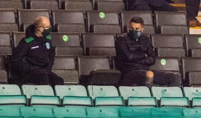Kyle Magennis (right) watches on as Hibs take on Hamilton at Easter Road