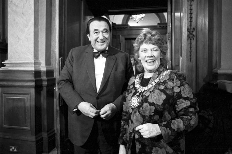 Businessman Robert Maxwell was presented with a set of medals for his part in the Commonwealth Games, held in Edinburgh in 1986. Mr Maxwell (with Lord Provost Eleanor McLaughlin to the right) at the City Chambers in January 1989.