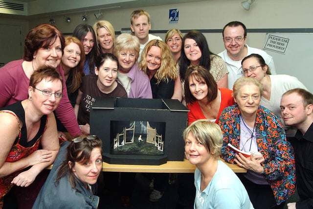 Members of the Mansfield Palace Community Theatre Group pictured with director Becky Matter, front row, left, and set/costume/prop designer Julie Bartholomew, front row right.  The group were rehearsing for their 2007 production of Bertolt Brecht's 'Caucasian Chalk Circle'