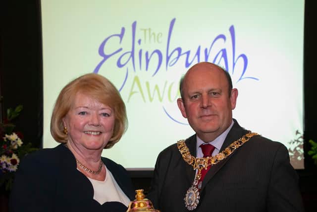 Good luck message from Lord Provost Frank Ross, pictured with Hearts owner Ann Budge