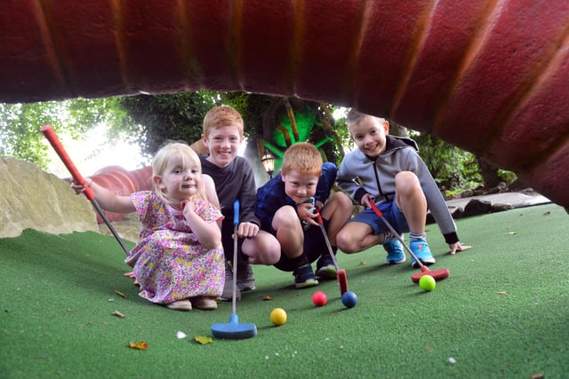 Family day out on The Alnwick Garden golf course during the summer holidays with Addison, three, Zac, 12, Seth, seven and Sabastian Beard, nine.