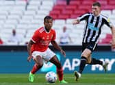 Elliot Anderson in action for Newcastle United against against David Neres of Benfica during the Eusebio Cup match in Lisbon. Picture: Gualter Fatia/Getty