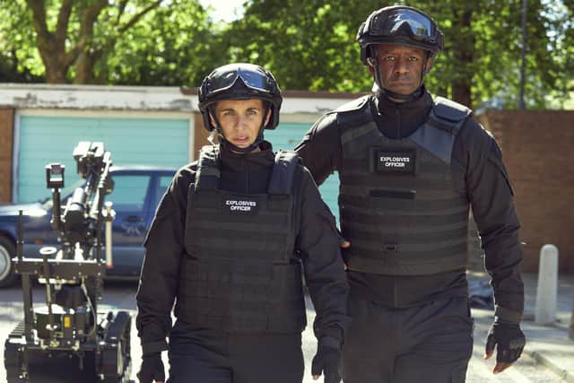 Vicky McClure as Lana Washington and Adrian Lester as bomb disposal 'expos' in Joel Nutkins in Trigger Point.
