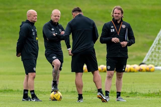 Hearts manager Robbie Neilson with coaches Gordon Forrest, Steven Naismith and Lee McCulloch.