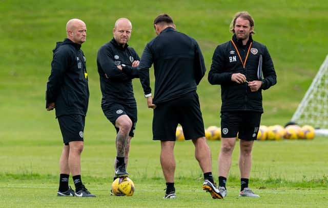Hearts manager Robbie Neilson with coaches Gordon Forrest, Steven Naismith and Lee McCulloch.