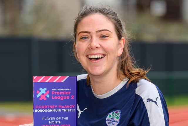 Courtney McAvoy receives her SWPL 2 Player of the Month for January 2023. Credit: Malcolm Mackenzie