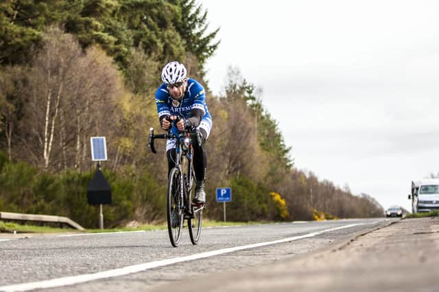 Mark Beaumont near Banff on his Around Britain cycle in 2017. Picture: Moonsport