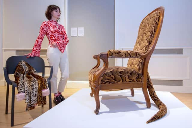 Rachel Ashenden of National Galleries Scotland views Dorothea Tanning's work Primitive Seating. Picture: Neil Hanna