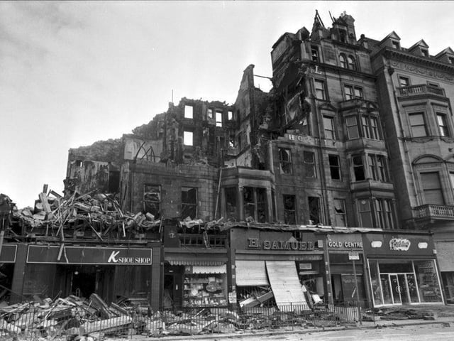 In june 1991, a terrible fire at the Palace Hotel resulted in a prominent corner of Edinburgh city centre being torn down. The building on the corner of Princes Street and Castle Street was replaced in 1995 by a new office and retail block.