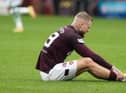 Hearts striker Stephen Humphrys went down with an injury against Celtic on Saturday.