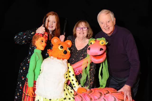 Victoria, Jill and Ian Purves in their Biggar puppet theatre
