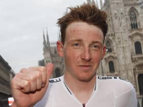 Overall race winner Team Ineos rider Great Britain's Tao Geoghegan Hart. Picture: Luca Bettini/AFP via Getty Images