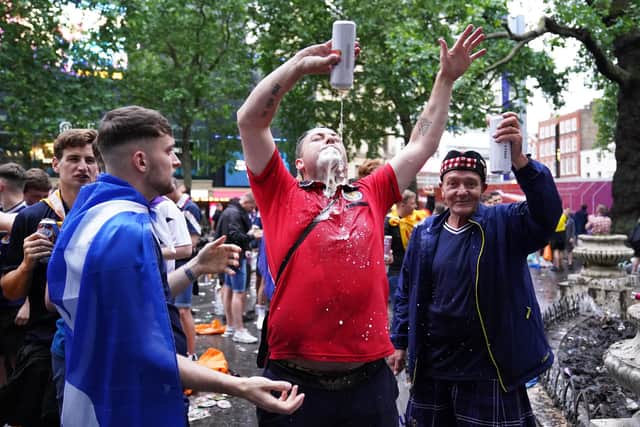 Scotland fans in Leicester Square, London, ahead of the UEFA Euro 2020 Group D match between England and Scotland last month picture: Kirsty O'Connor