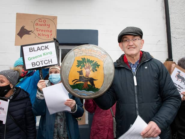An earlier protest outside the Black Bitch, with locals opposed to the name change.