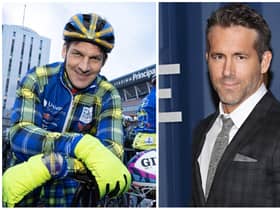 Ryan Reynolds wished good luck to the peloton of rugby stars cycling from Cardiff to Edinburgh to deliver the ball for the Doddie Weir Cup.