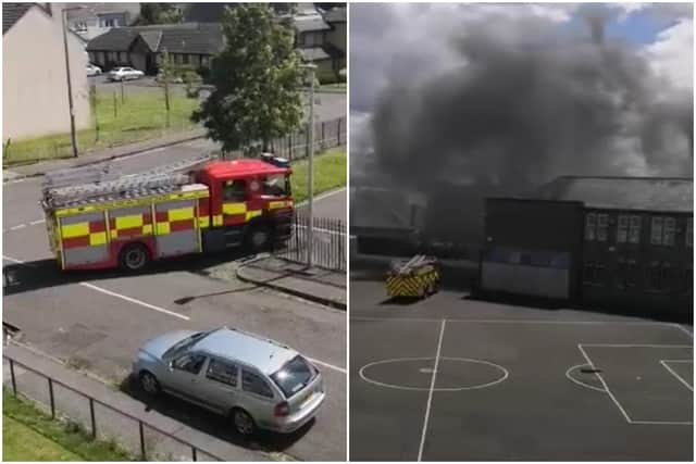 Firefighters attending a blaze at Granton Primary School, Edinburgh
