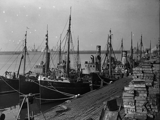 Group of trawlers at Granton Docks, 1949.