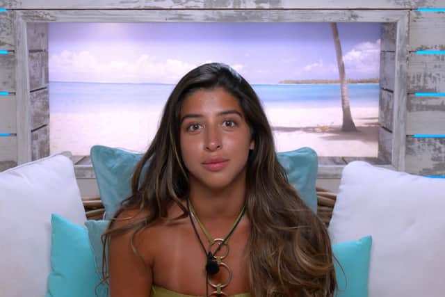 Shannon Singh in the Love Island beach hut (ITV2)