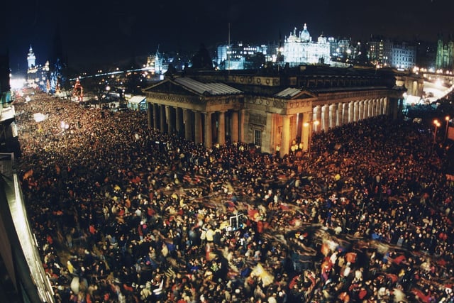 Hogmanay crowds at The Mound Edinburgh December 1996.