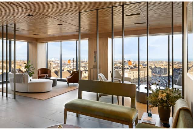 The private residents’ Garden Room has stunning views of the city.
