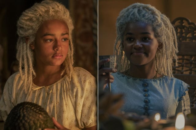 Baela and Rhaena Targaryen are the daughters of Daemon Targaryen (Matt Smith) and Laena Velaryon (Nanna Blondell). Baela, the oldest, is played by Shani Smethurst and later Bethany Anthonia, while Rhaena is played by Eva Ossei-Gerning and later Phoebe Campbell.