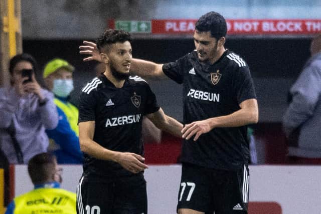 Abdellah Zoubir (left) scored and assisted for Qarabag in their win over Aberdeen. Picture: SNS