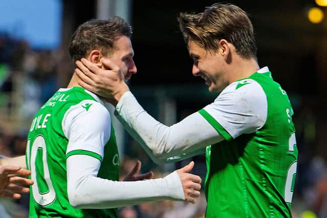 Two big favourites of the Hibs support from recent years - Martin Boyle and Scott Allan. Picture: SNS