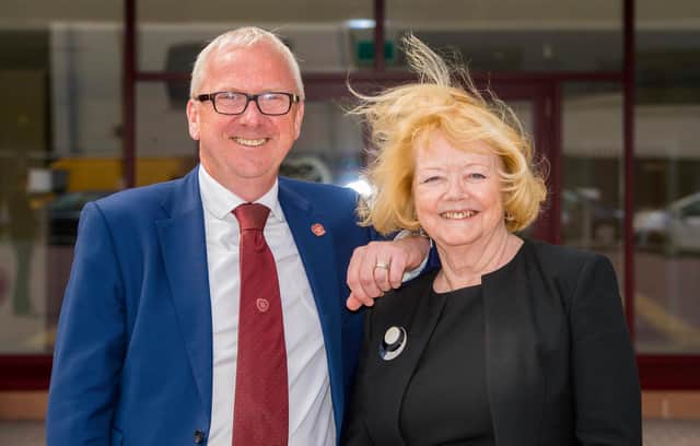 Foundation of Hearts chairman Stuart Wallace (L) and Hearts owner Ann Budge.